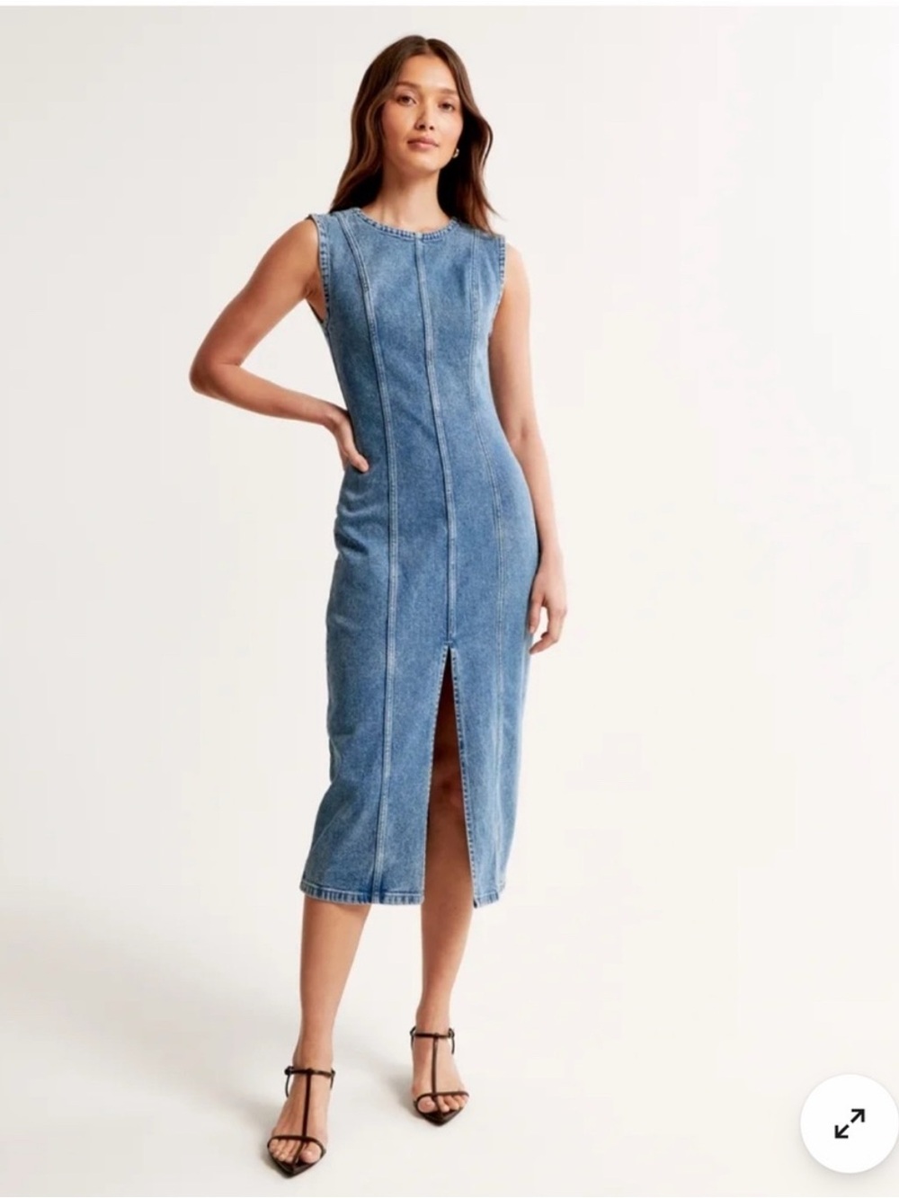 SP - Sleeveless Denim Midi Dress with Front Slit - Abercrombie & Fitch